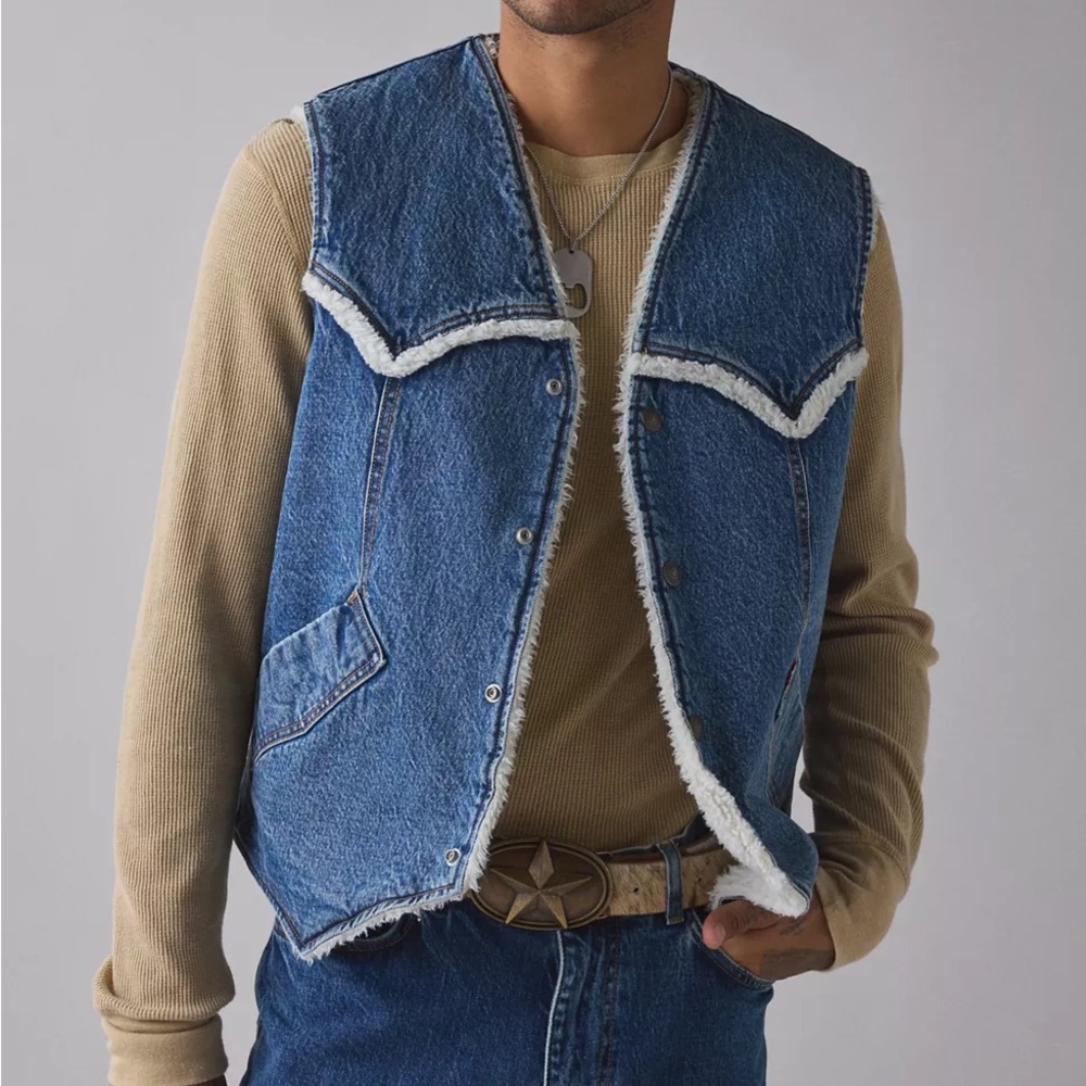 NEW Levi's Jeans Western Fleece Lined Denim Vest